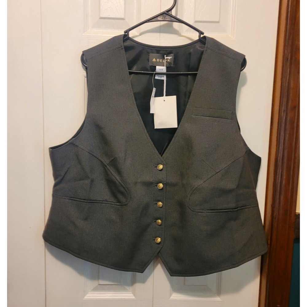 NWT Delta Air Lines Uniform Vest GrayFlight Attendant Waistcoat Size 18